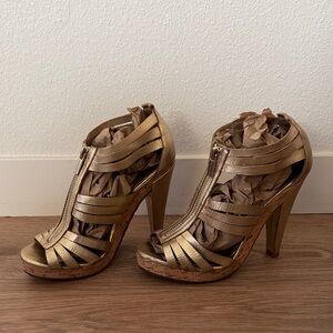 Michael Kors Cork Platform Gold Top Zip Heels